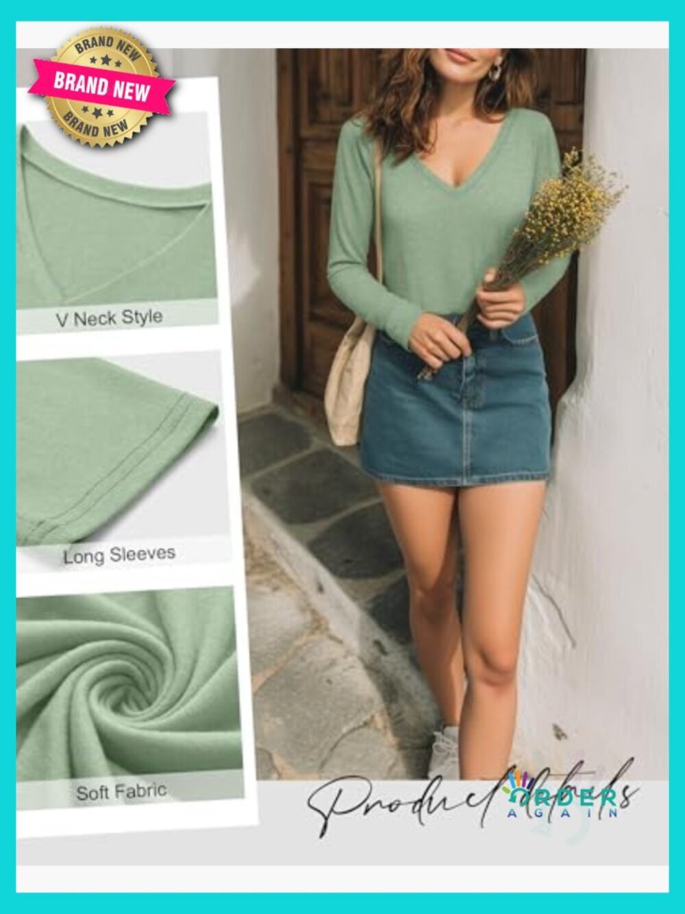 4 Pack V Neck Long Sleeve T-Shirts Loose Fit Basic Layering Tops Soft Casual - Picture 4 of 7